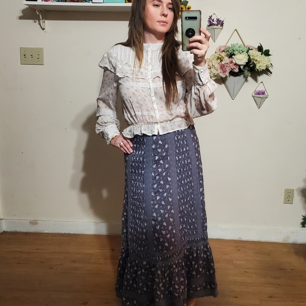 Rare Loveshackfancy Blue Floral Maxi Skirt womens size small cotton - Picture 2 of 6